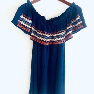 NWT THML Embroidered Off The Shoulder Midi Dress Size Medium Blue